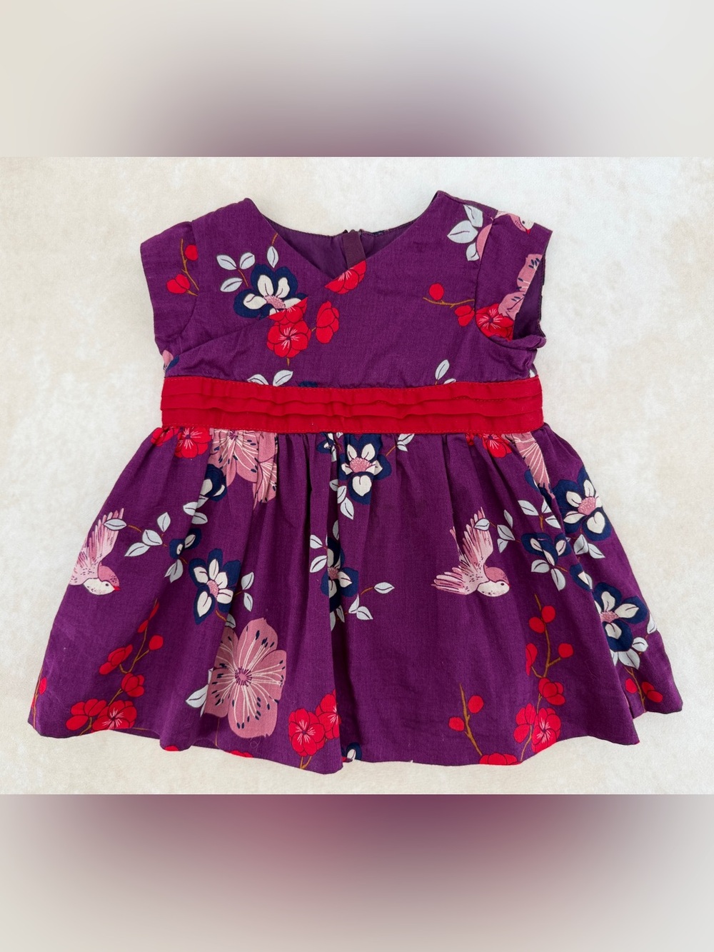 Tea Collection Purple Floral Dress with Red Waistband